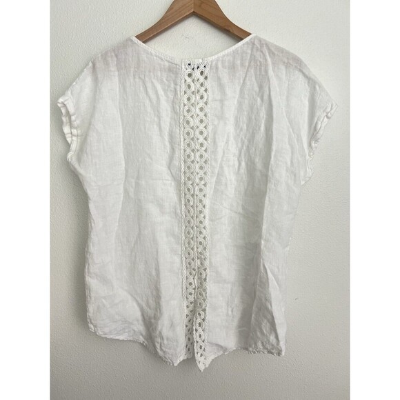 Terzo Millennio 100% Linen White Lace Crochet Tunic Top S Coastal Lagenlook - Picture 2 of 6